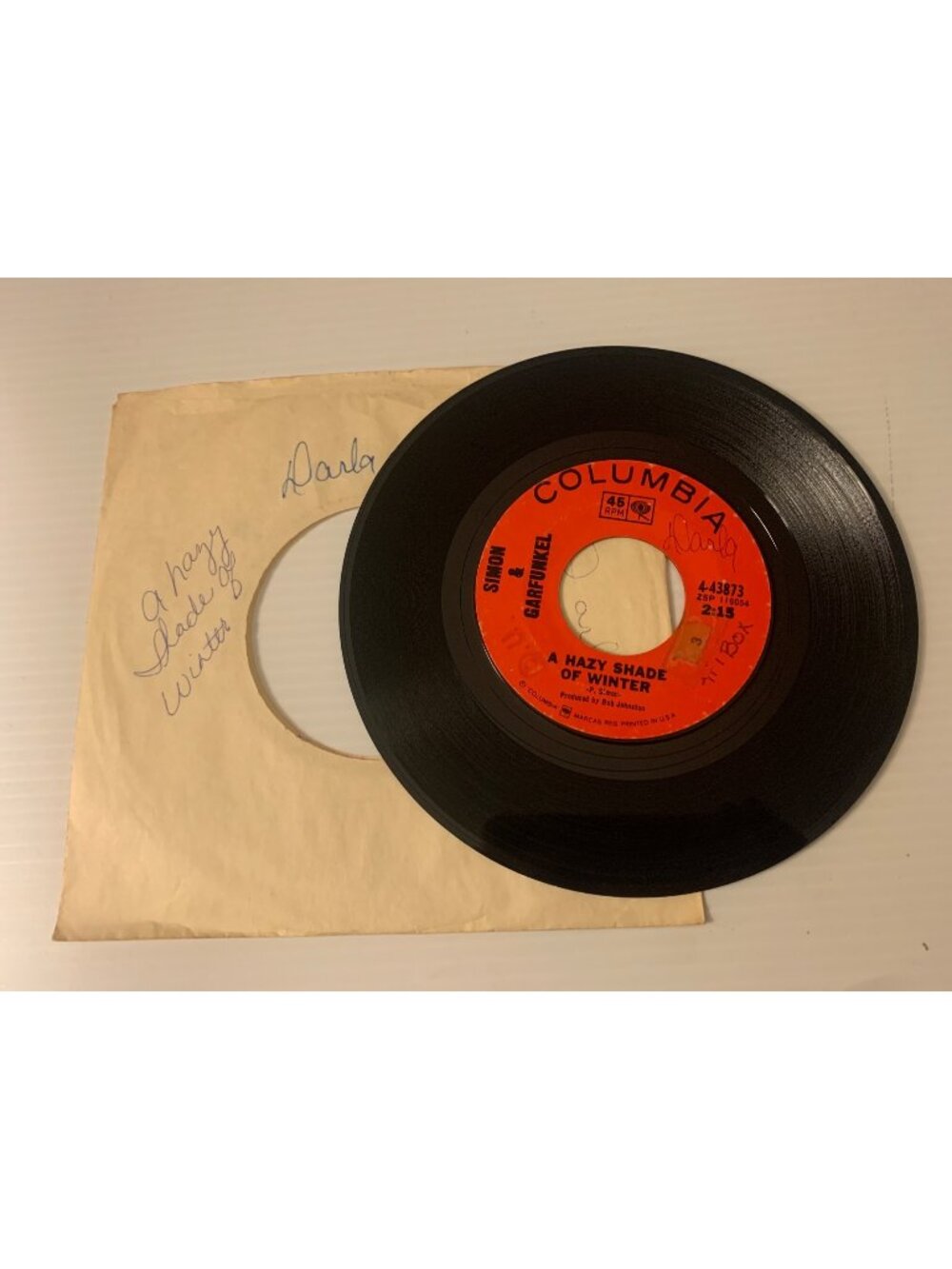 Simon & Garfunkel Columbia 45 RPM Vinyl Record For Emily / A Hazy Shade of Winte
